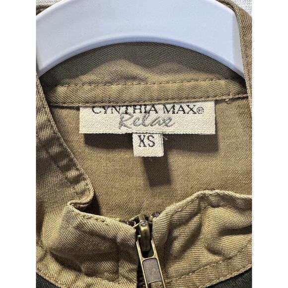 Olive Brown Womens Zip Front Jacket Quiet Luxury Vtg Artsy Minimalist Utility XS - Picture 4 of 6